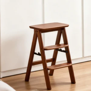 Heavy Duty 3-Step Bamboo Foldable Step Stool - Anti-Slip Adult-Friendly Multi-Use (14x16.9x24.8in, Nut Brown)