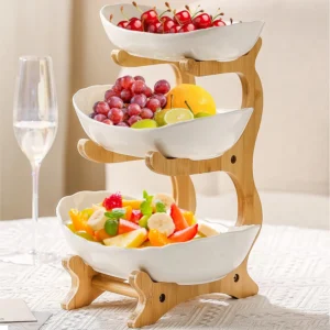 Obstschalenständer mit 3 Ebenen, 3 Größen, Obstschalen- und Bambusständer, Obstkörbe für Küchen, Partys, Hochzeiten, Snacks, Desserts