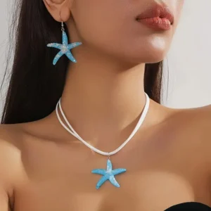 Mode Große Seestern Anhänger Halskette Schmuck-Set Für Frauen Mädchen Boho Sommer Strand Weiß Seil Kette Halsband Partei Schmuck Geschenk