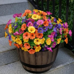 4 Bündel Helle Künstliche Eukalyptus-Blumen | Morning Glory Blumen, (7 Zweige pro Bund, 3 Blumen pro Zweig, 4 Bündel insgesamt 84 Blumen) Mehrfarbige künstliche Blumenarrangements, lebendige 4 Farben, hochwertige Kunststoff-Hängedekorationen, für Balkon, Terrasse, Blumenkästen, Hochzeits- und