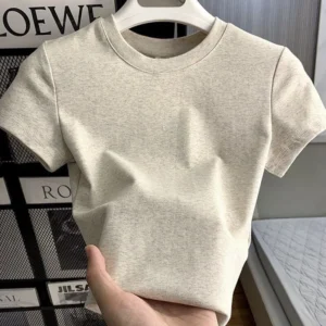 Damen-T-Shirt mit kurzen Ärmeln, einfarbig, Frühling, Sommer, lässig, weich, schmal geschnitten, Basic-Oberteil, All-Match-Mode-T-Shirts für Damen