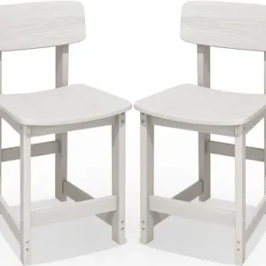 Outdoor HDPE Counter-Height Bar Stools Set of 2, White