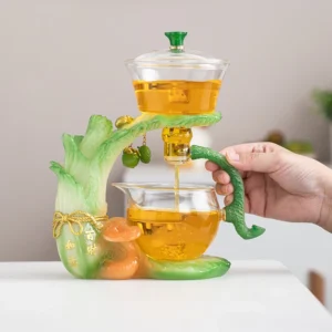 1 Set Magnetisches Lazy Tea Set - Kreative Kohlform, Automatische Glas-Teekanne, Teetasse, Teedose, Teetablett, Chinesischer Kung-Fu-Tee