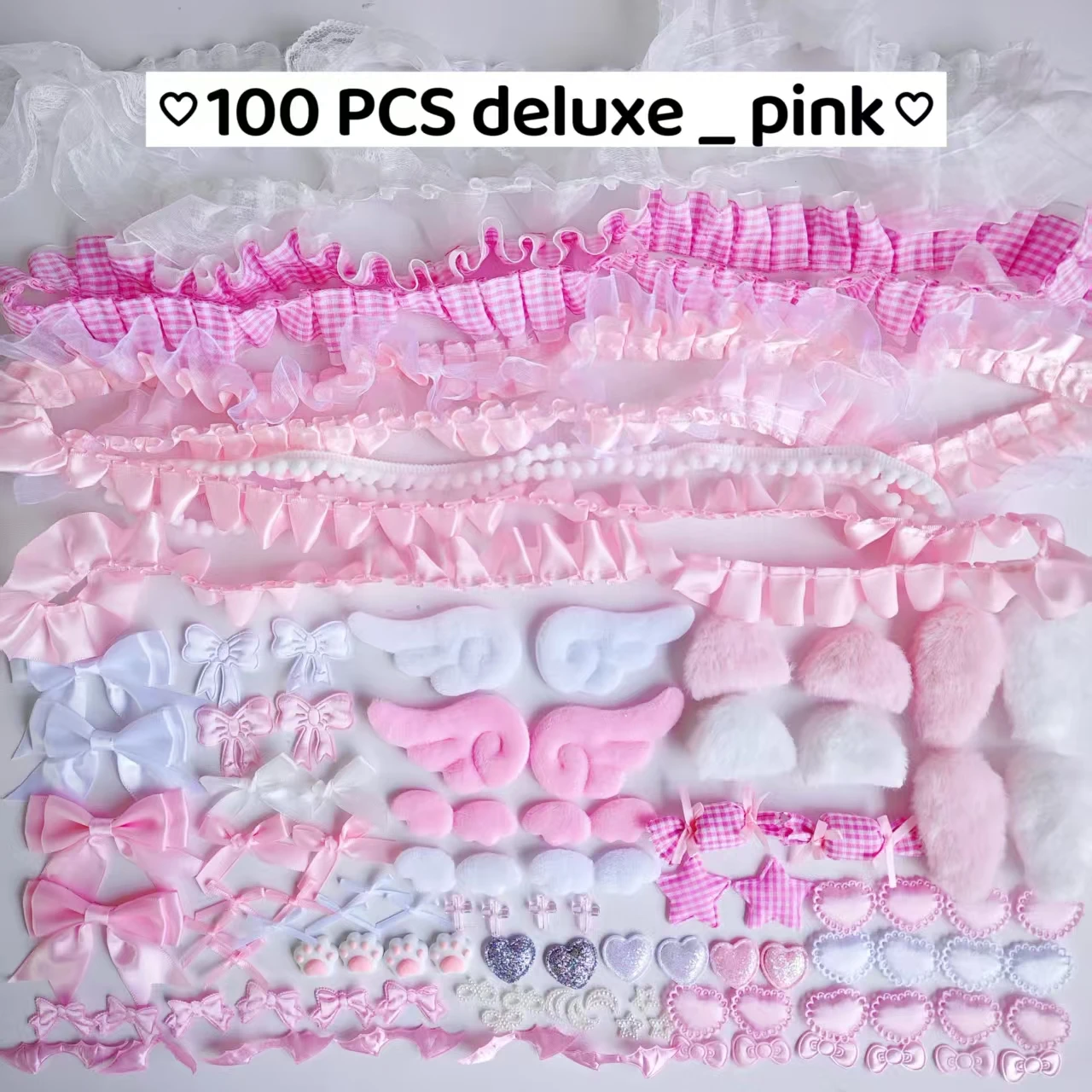 100-Teiliges Buntes Zubehörset, Rosa Spitzenmaterial-Set, Fächerhandbuch-Diy-Zubehör, Schmerzfreies Paket, Wunderschön 100-Teiliges Buntes Zubehörset, Rosa Spitzenmaterial-Set, Fächerhandbuch-Diy-Zubehör, Schmerzfreies Paket, Wunderschön – Bild 2