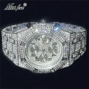 Modemarke Missfox Luxus uhren Männer automatische Datum wasserdichte Quarzuhr Hip Hop Eis Diamant Schmuck Armbanduhr Mann