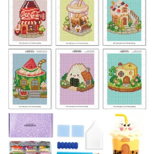 Forever Young Minigem 6-teiliges Tea Time Cottage-Diamant-Malerei-Set – 12,7 x 17,8 cm große quadratische Diamant-Kunst-Sets aus Kunstharz für Anfänger und Erwachsene