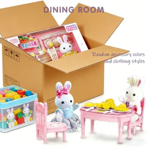Puppenhaus Miniatur-Möbelset Kleines Kaninchen Schlafzimmer Badezimmer Outdoor-Spiele Liebliche Szenen-Spielzeuge Zufällige Kleidungsstile