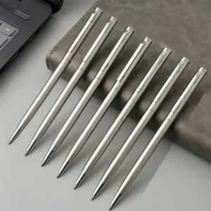 20er-Pack Elegante Silberne Edelstahl-Kugelschreiber Mittlere Spitze Drehverschluss Glatt Schreibend Langlebiges Büroschreiberset