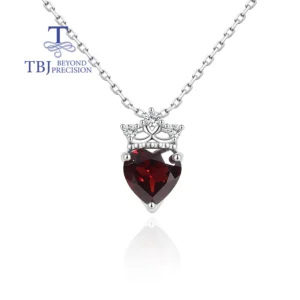 2026, Kronen-Design, 925er Sterlingsilber, Damenhalskette, natürlicher Herzanhänger mit 8,00 mm Granat, eleganter Schmuck für Verlobungsgeschenke