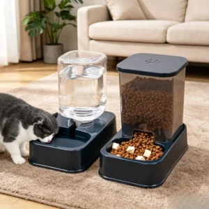 Automatic Cat & Dog Feeder with Drinker, Smart Portion Control Pet Food Bowl Set, No Battery Required