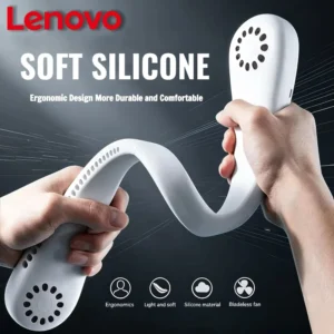 Lenovo Nackenventilator, tragbarer, über USB wiederaufladbarer, blattloser Kühlventilator, leiser, tragbarer Ventilator für Sommerreisen, 3 Geschwindigkeiten, Mini, lange Lebensdauer