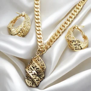 Goldenes Halsketten-Schmuckset für Frauen, besonderes hohles Design, Anhänger, Ohrringe, Hochzeitstag, Geschenke, Schmuckzubehör