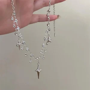 Fashion Chic Cross Crystal Zircon Pendant Tassel Necklace for Women Girls Clavicle Chain Accessories Aesthetic Y2K Jewelry