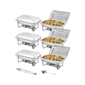 SucceBuy 8QT Rechteckige Chafing Dish 2/4/6 Packungen mit Pfannen in voller Größe, Buffet, Catering, Wärmer, Server, Klappständer, Kraftstoffhalter, Tablett