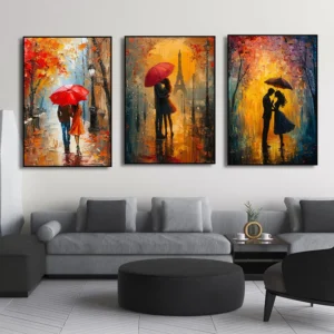 Romantisches Liebespaar mit Regenschirm auf dem Londoner/Pariser Spaziergangspad Leinwandgemälde Poster Druck Landschaft Wandkunst Wandbild Heimdekoration