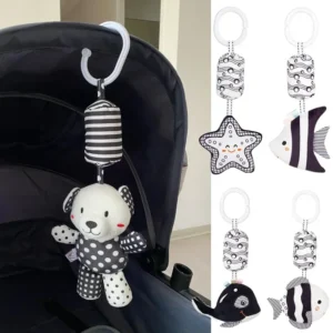 Kinderwagen Bett Hängende Glocke Plüsch Puppe Baby, Kleinkind Rasseln Neugeborenen Schwarz Weiß Visuelle Greifen Fähigkeit Training Spielzeug Pinter Matt