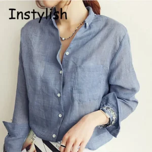 Frauen Herbst Koreanische Harajuku Solide Baumwolle und Leinen Bluse Vintage Solide Dünne Lose Hemd 2022 Casual Langarm Koreanische Tops