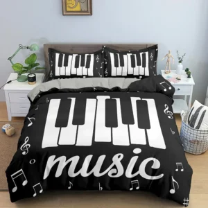 Musik Bettwäsche Set Klavier Tastatur Musik Note Bettbezug Queen Size Bettwäsche Tröster Mikrofaser Gitarre Polyester Bettwäsche Sets