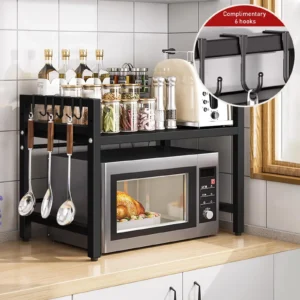 1 Stück erweiterbarer 42–64 cm großer Mikrowellen-Regal-Organizer, feuchtigkeits- und rostfrei, Mikrowellen-Arbeitsplatten-Organizer, Geschirr-Aufbewahrung