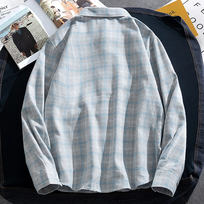 Männer Casual Plaid Shirts Herbst Mode Lange-Ärmeln T-Shirts Koreanische Lose High Street Shirt Outwear Junge Erwachsene Frühling Top Männer Casual Plaid Shirts Herbst Mode Lange-Ärmeln T-Shirts Koreanische Lose High Street Shirt Outwear Junge Erwachsene Frühling Top – Bild 4
