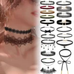 Schwarze Samt-Choker-Halskette für Frauen, Vintage-Stil, schwarzer Stern, sexy Spitzen-Halsketten mit Anhängern, Gothic-Mädchen-Geschenke, Halsschmuck