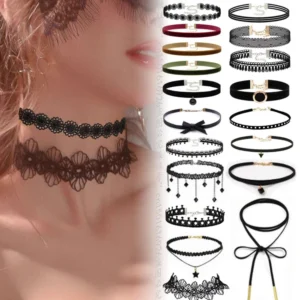 Schwarze Samt-Choker-Halskette für Frauen, Vintage-Stil, schwarzer Stern, sexy Spitzen-Halsketten mit Anhängern, Gothic-Mädchen-Geschenke, Halsschmuck