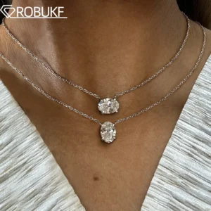 1CT 2CT 3CT Oval Geschliffene Moissanit-Anhänger-Halsketten für Damen, Solitär-Labordiamant GRA S925 Silber O-Kette, Geburtstagsgeschenke Schmuck