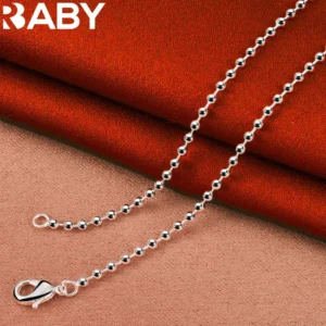 URBABY 925 Sterling Silver 40-75cm 2mm Beads Necklace For Women Anniversary Gift Popular Wild Fashion Romantic Jewelry
