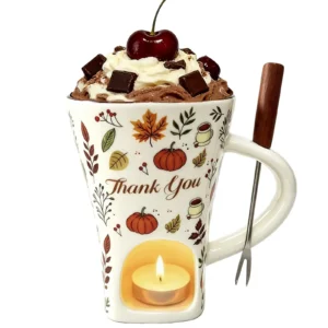 Keramik-Butter-Schokoladen-Fondue-Becher 165ml Schokoladen-Heizbecher-Set Isolierter Butterbecher Butterwärmer mit 1 Gabel, 6 Kerzen