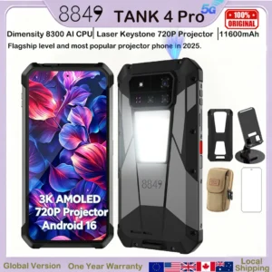 8849 Tank 4 Pro Unihertz 5G Rugged Projector Smartphone 1TB 36G Android 16 Sports Phone 11600mAh Dimensity8300 AMOLED 120HZ