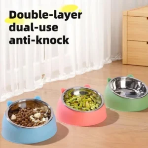 Edelstahl-Katzenfutternapf mit Rutschfester Basis Niedliches Katzenohren-Design Erhöhter Futter- und Wassernapf für Hund Kätzchen Welpen Sicher Langlebig