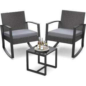 3-teiliges Gartenmöbel-Set Schaukel-Bistro-Set Outdoor-Rattan-Sitzgruppe mit Kaffeetisch für Garten Balkon Hinterhof Poolbereich