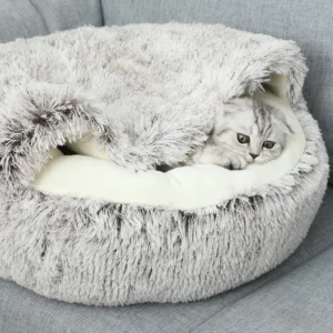 Herbst und Winter weiches Plüsch-Haustierbett und Haustierbett Winterwarmes und kaltes Plüsch-Deckennest Schalen-Katzennest halbgeschlossenes Katzennest