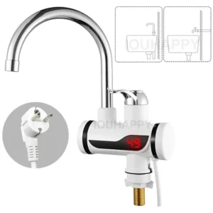 Elektrischer Durchlauferhitzer mit Temperaturanzeige, 3000W, LED-Display, EU-Stecker, für Küche und Wasserhahn