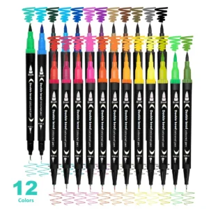 12-teiliges doppelseitiges Kunstmarkierungsstift-Set, geeignet für Künstler-Fein- und Pinsel-Markierungsmarkierungen, zufällige Farben