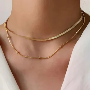 Luxuriöse 14K vergoldete mehrschichtige Halskette mit runden Perlen für Damen, tägliches Tragen, anlaufgeschützter, wasserfester Edelstahl-Schmuck