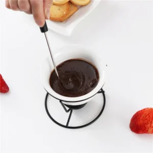 Porzellan-Schokoladenfondue-Schmelzbecher-Set mit Gabeln, Keramikwärmer für Desserts, Käse-Butterwärmer, Mini-Fridge-Topf,