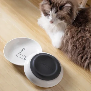 【F】Ceramic Cat Plates With Silicone Anti Slip Pad Pet Cat Snack Bowl Cute Kitten Food Bowl Pet Kitten Water Bowl Pet Supplies