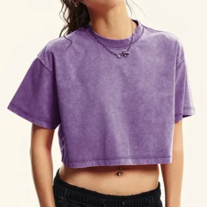 Solides, schmales, gewaschenes T-Shirt für Damen mit Strass-Verzierung, Baumwolle, Streetwear, Casual, Sport, Kurzarm, coole Retro-Crop-Kleidung für Frauen