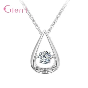 Halskette mit Wassertropfen-Muster-Anhänger für Damen, authentische Halsketten aus 925er-Sterlingsilber mit glänzendem Kristallkragen, Geschenke