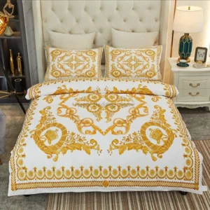 Luxus Golden Modern Style Digitaldruck Baumwollstoff Bettwäsche Set Bettbezug Leinen Spannbetttuch Kissenbezüge Heimtextilien