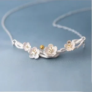 Silberhalsketten, Anhänger und Halsketten mit Pflaumenblütenmotiv, Schmuck, Colar de Plata