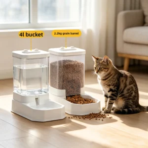 4L Large Capacity Automatic Cat Feeder & Waterer Set | Gravity Pet Food Dispenser for Cats & Dogs | BPA-Free & Non-Electric Safe