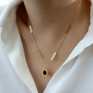 Klassische Edelstahl-Halskette mit römischem digitalem Wafer-Anhänger für Frauen, Charm-Geometrie, runde Muschel-Chokerketten, Schmuck, Geschenke