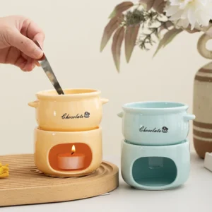 Keramik-Schokoladenfondue-Set, Schmelztopf für Käse, Butter, Karamell, Mini Tragbares Set mit Gabeln für Obst-Dessert-Party, Geschenk
