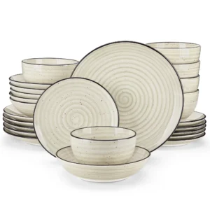 vancasso 24/48 Stück beige Teller Geschirrs ets Keramik geschirr setzt hand bemalte Spirale mit 6 Teller/Dessert/Suppe/Schüssel