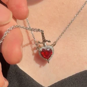 Herz- und Schwert-Halskette, Paar-Halsketten, Zirkon-Kristall, Ring, Armband, Halskette, Schmuckset für romantische Valentinstagsgeschenke