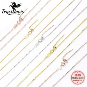 Trustdavis Real 925 Silver Box Cross Chain Fashion Universal Necklace for Women Daily DIY Pendant Necklace Fine Jewelry DC27