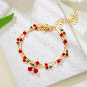 Neue Trendy Sommer Strand Rote Kirsche Armband für Frauen Nette Süße Metall Kette Kirsche Anhänger Armband Partei Schmuck Geburtstag Geschenk