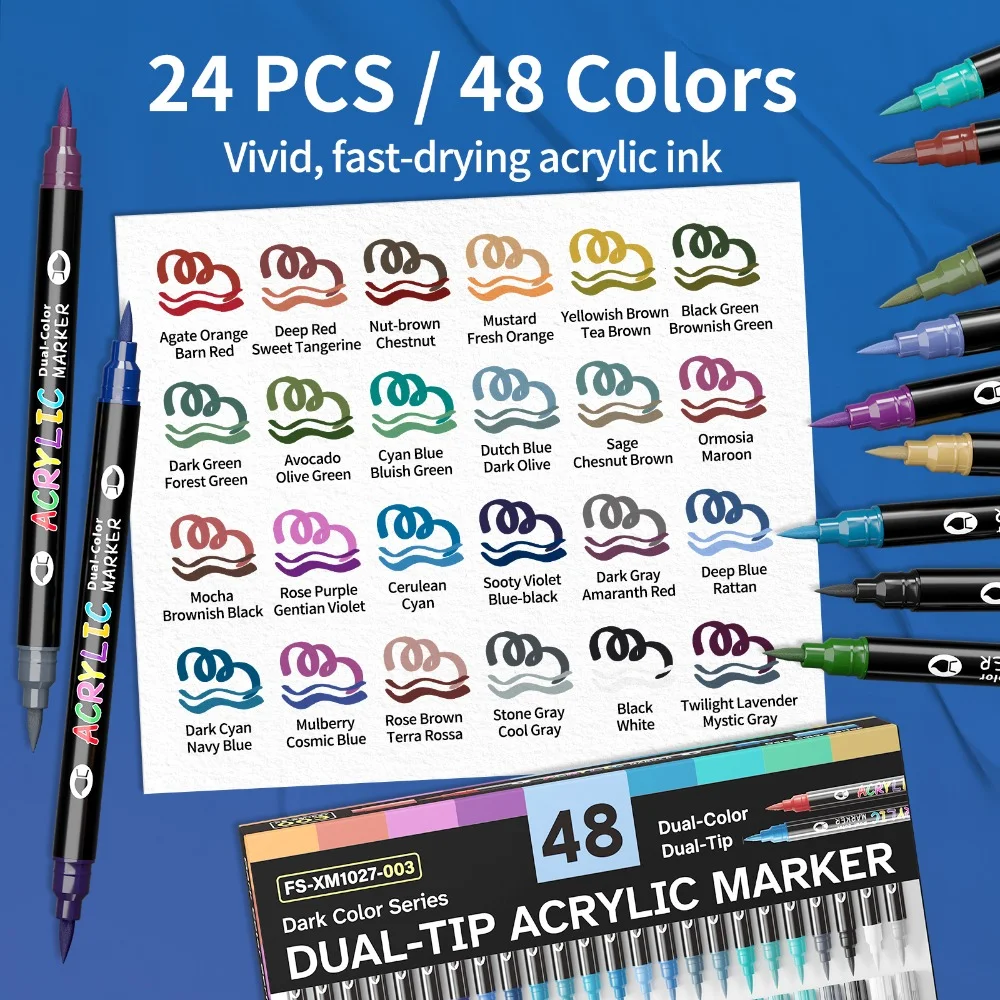 Flysea 48-Farben Vibrant Black Series Acrylmarker – Doppelspitzen-Design Mit Pinselspitze Und 1 Mm Feiner Spitze, Wasserfest Und Nicht Abwischbar Flysea 48-Farben Vibrant Black Series Acrylmarker – Doppelspitzen-Design Mit Pinselspitze Und 1 Mm Feiner Spitze, Wasserfest Und Nicht Abwischbar – Bild 4